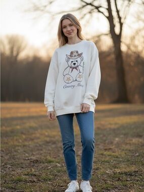 Zoe + Liv White Country Music Bear Sweatshirt